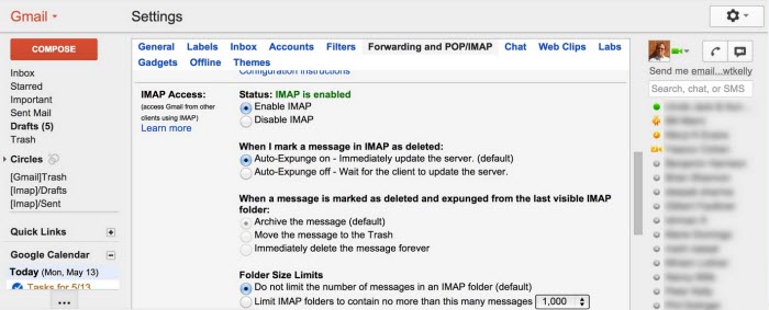 how to set up imap in gmail